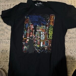 Threadless Black Tee with Blue and White Graphic